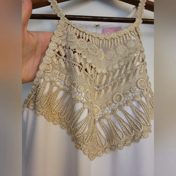 Lilly Pulitzer while and gold pearl soft shift dress, size 4 - Picture 4 of 14